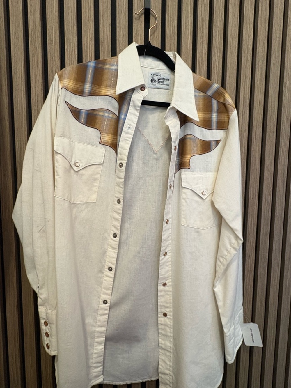 Vintage Western Shirt with Brown Plaid Yoke